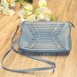 Gray Crossbody Purse W/Gold Detailing